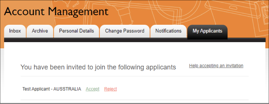Screenshot of the applicant membership invitation screen