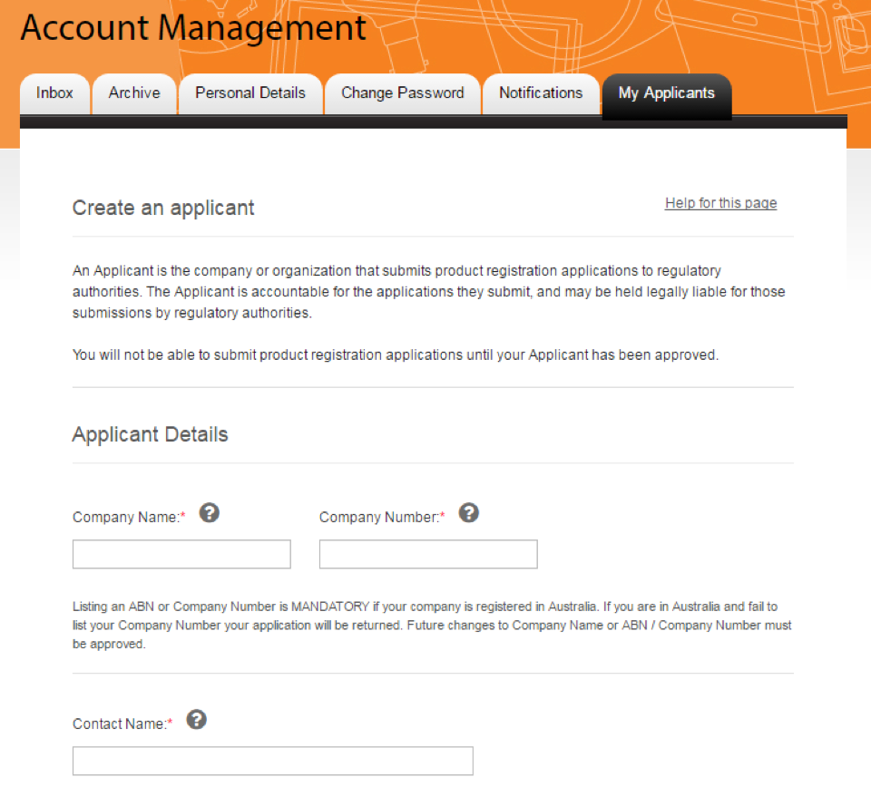 Screenshot of the Create an applicant page