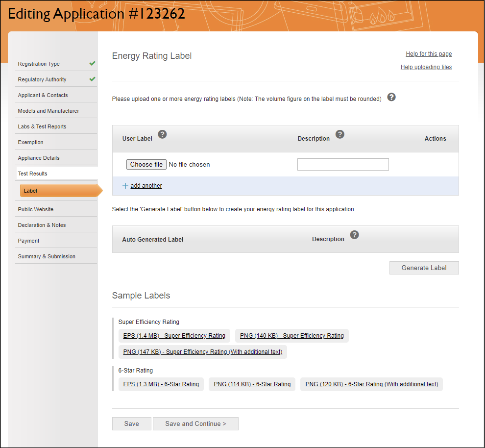 Screenshot 1 of the label page when filling out a registration