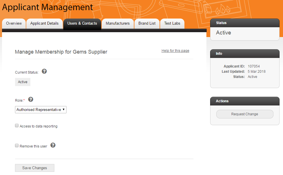 Screenshot of the "Users & Contacts" page after clicking the "Manage User" link