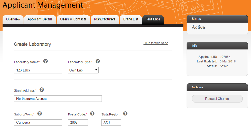 Screenshot of Figure 4: Test Labs page – Edit a test lab
