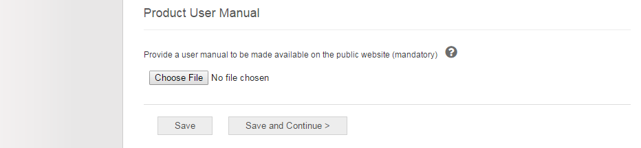 Screenshot of the public website Product User Manual section of a registration