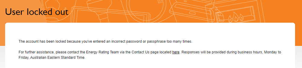 Screenshot of the user locked out message
