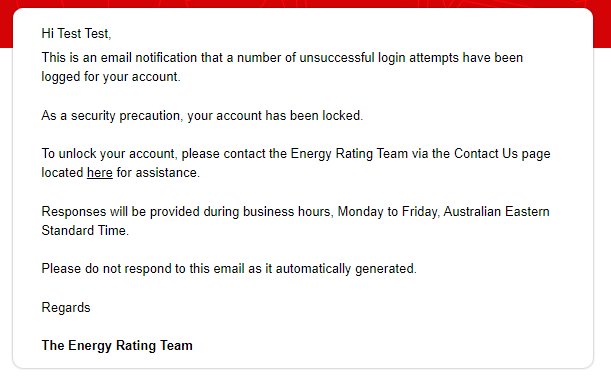 Screenshot of the email notification when account locked out